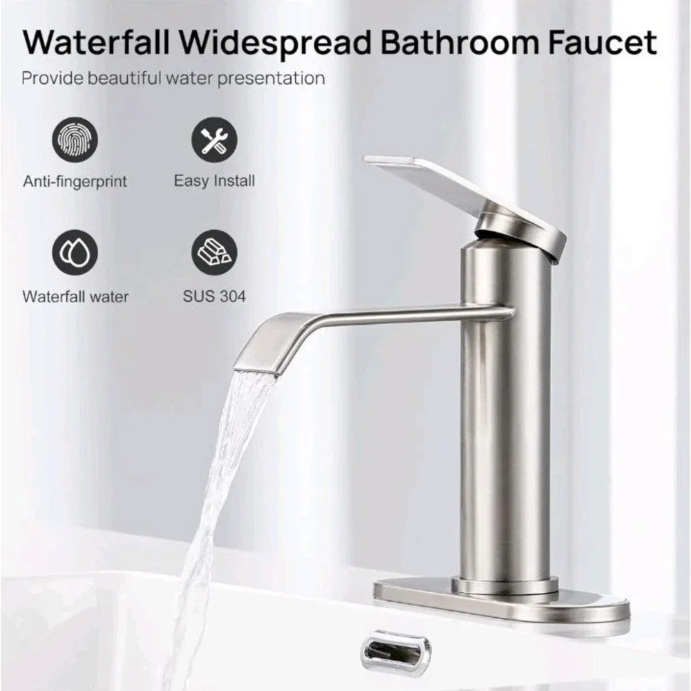 Brushed Nickel Waterfall Single Handle‎ Bathroom Faucet